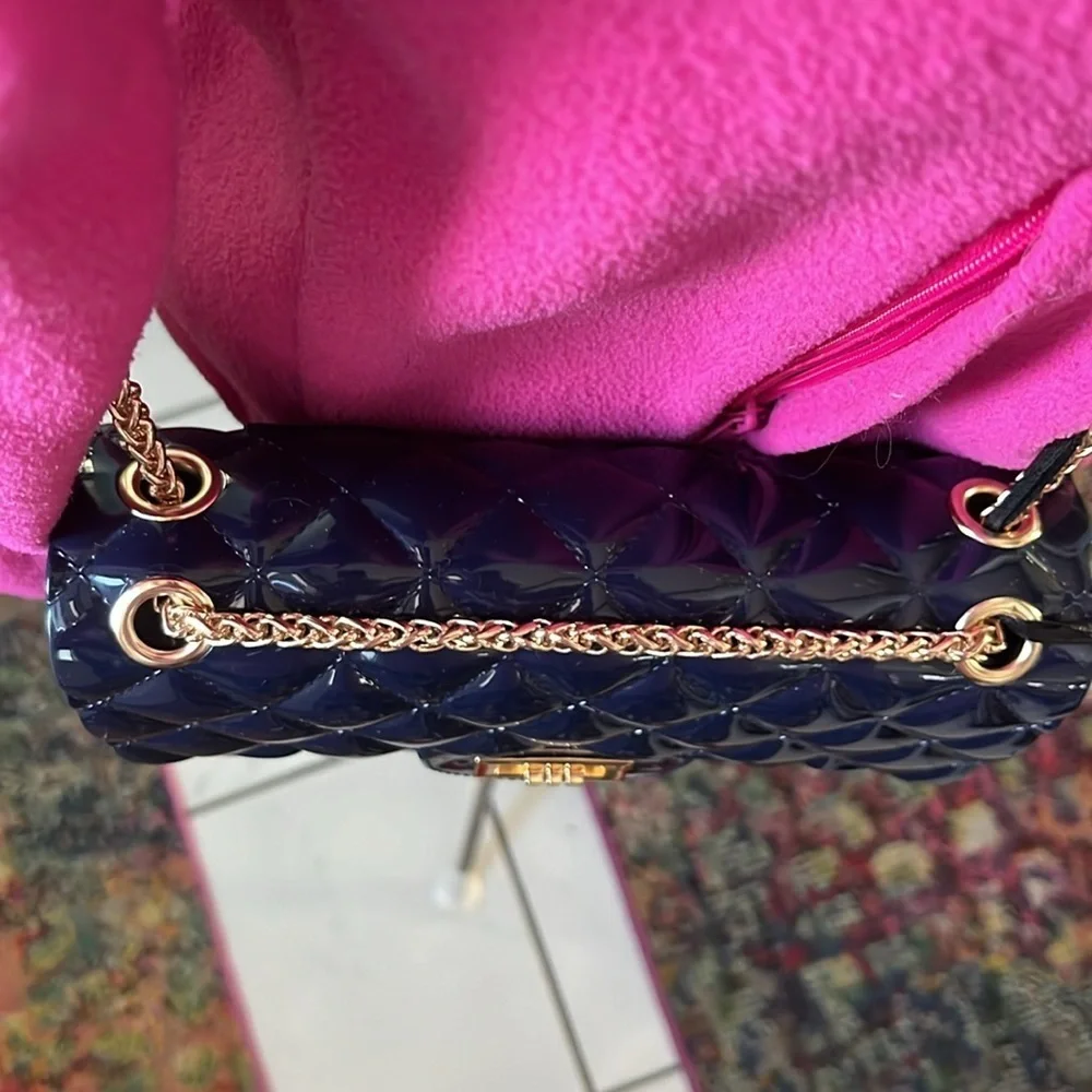 Deluxity LA  Jelly bag  2 way Quilted Crossbody / shoulder bag  Navy/ Gold chain